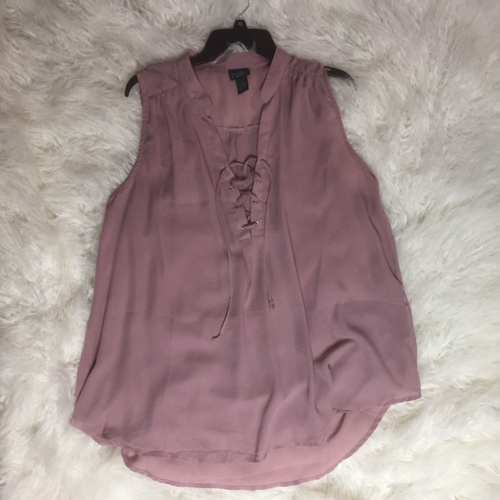 Popover Dusty Pink Sheerish Sleeveless Lace Up Top